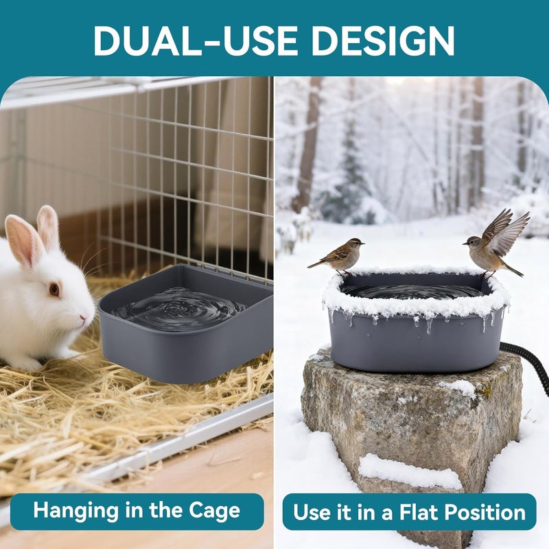 Billionchains Hanging Heated Water Bowl for Cats/Rabbits/Chicken/Dogs, 34 OZ Thermal-Bowl Heated Small Water Dish for Outdoor Animals Hang on Cage - Image 3
